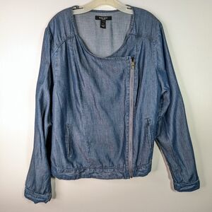 Women's XL Tencel Bomber Jacket Chambray New Nine West Asymmetrical Zip